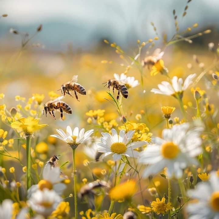beautiful bee and flowers